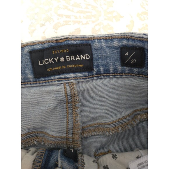 Lucky Brand 4/27 High Rise Skinny Jeans Light Wash Distressed Raw Hem Stretch - Picture 4 of 6